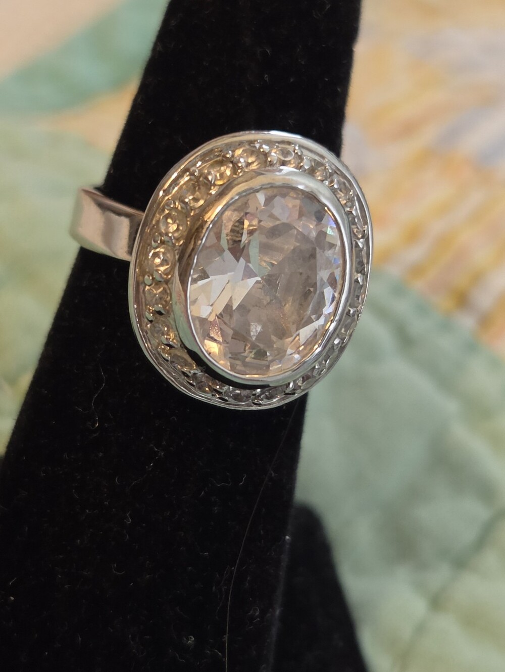 Vintage Faux Diamond Engagement Ring Halo Crystal Ring